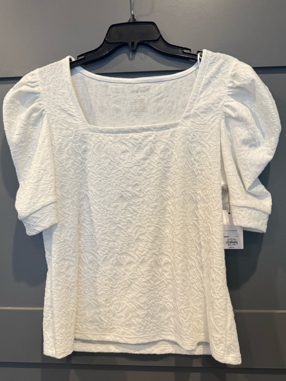 Nine West Ruched Sleeve Squareneck Textured Top